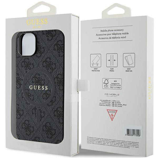 Etui Guess GUHMP15MG4GFRK iPhone 15 Plus / 14 Plus 6.7" czarny/black hardcase 4G Collection Leather Metal Logo MagSafe Case