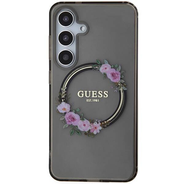 Etui Guess GUHMS24SHFWFCK S24 S921 czarny/black hardcase IML Flowers Wreath MagSafe Case