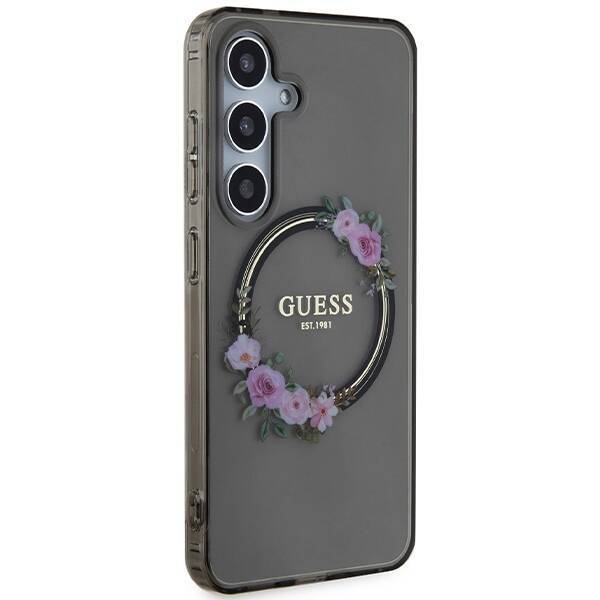 Etui Guess GUHMS24SHFWFCK S24 S921 czarny/black hardcase IML Flowers Wreath MagSafe Case