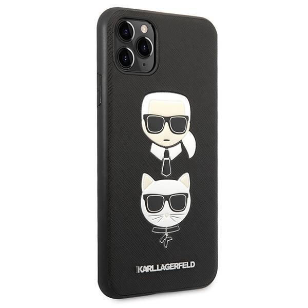 Etui KARL LAGERFELD Apple iPhone 11 Pro Max Saffiano Ikonik Karl&Choupette Head Czarny Hardcase