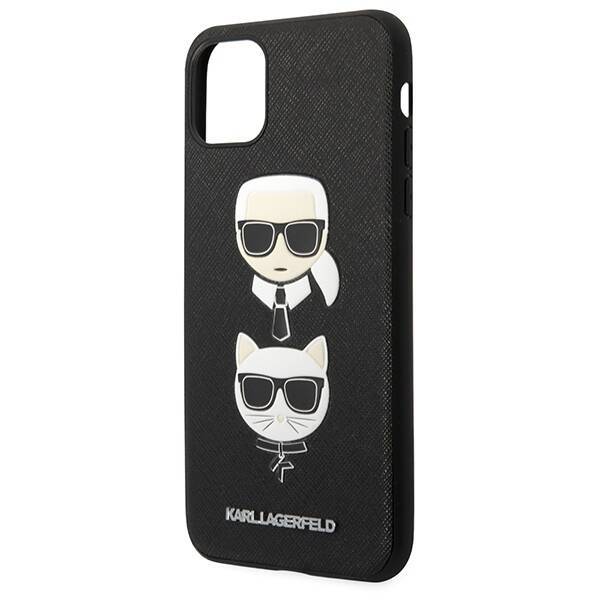 Etui KARL LAGERFELD Apple iPhone 11 Pro Max Saffiano Ikonik Karl&Choupette Head Czarny Hardcase