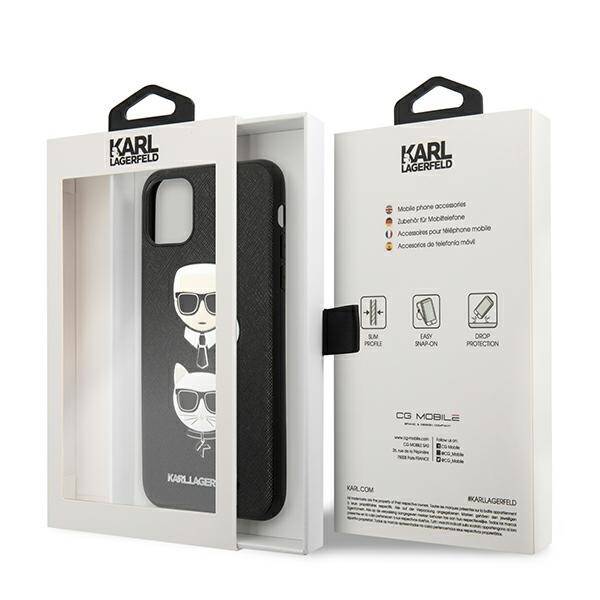 Etui KARL LAGERFELD Apple iPhone 11 Pro Max Saffiano Ikonik Karl&Choupette Head Czarny Hardcase