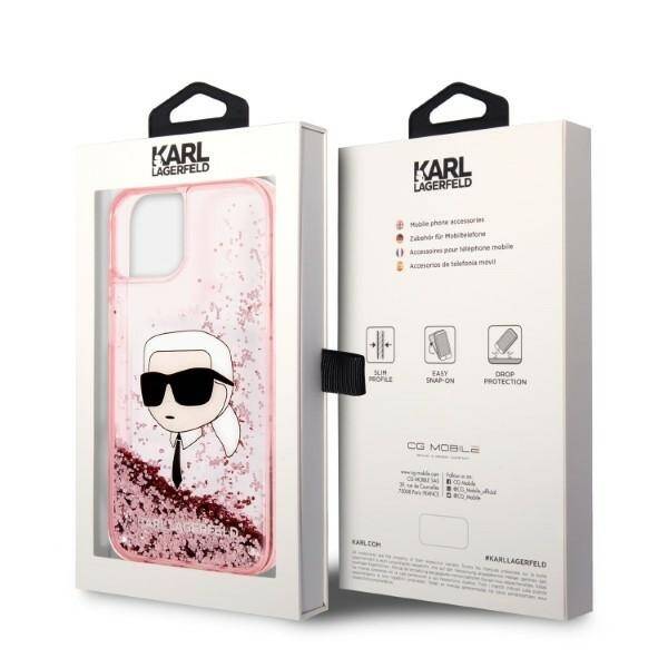 Etui KARL LAGERFELD Apple iPhone 14 Glitter Karl Head Różowy Hardcase