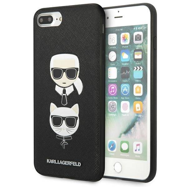 Etui KARL LAGERFELD Apple iPhone 7 Plus 8 Plus Saffiano Ikonik Karl&Choupette Head Czarny Hardcase