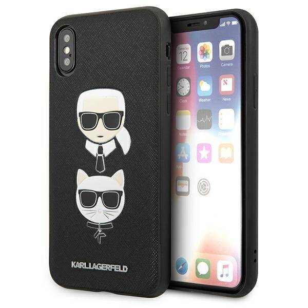 Etui KARL LAGERFELD Apple iPhone X XS Saffiano Ikonik Karl&Choupette Head Czarny Hardcase