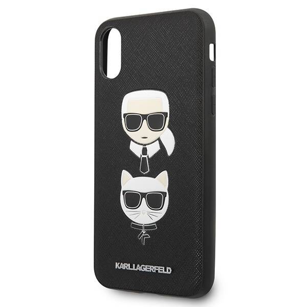 Etui KARL LAGERFELD Apple iPhone X XS Saffiano Ikonik Karl&Choupette Head Czarny Hardcase