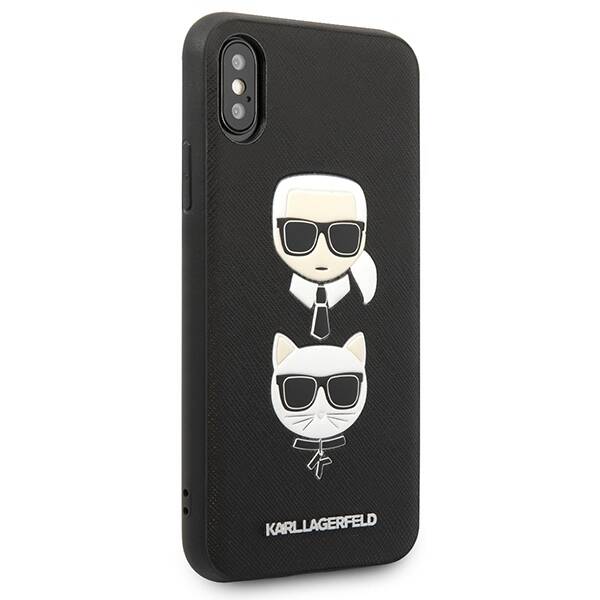 Etui KARL LAGERFELD Apple iPhone X XS Saffiano Ikonik Karl&Choupette Head Czarny Hardcase