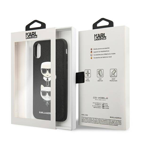 Etui KARL LAGERFELD Apple iPhone X XS Saffiano Ikonik Karl&Choupette Head Czarny Hardcase