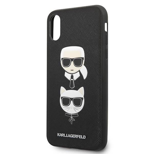 Etui KARL LAGERFELD Apple iPhone XS Max Saffiano Ikonik Karl&Choupette Head Czarny Hardcase