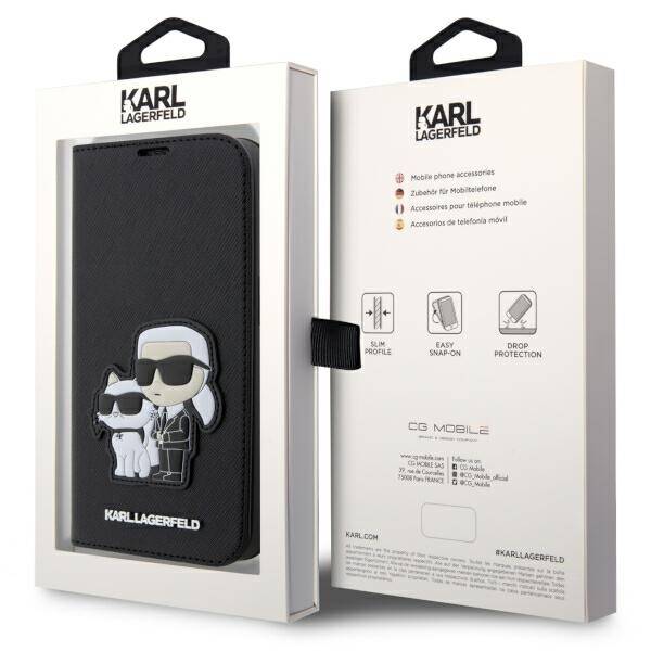 Etui Karl Lagerfeld KLBKP14LSANKCPK iPhone 14 Pro 6.1" bookcase czarny/black Saffiano Karl & Choupette Case