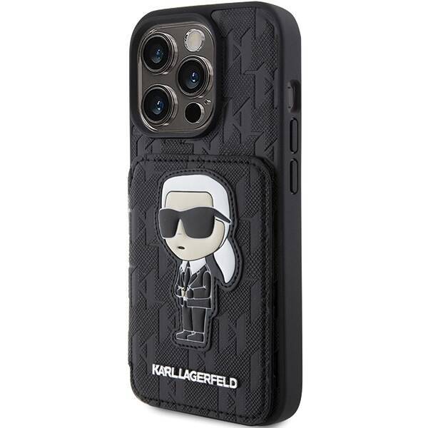 Etui Karl Lagerfeld KLHCP15XSAKKNSCK iPhone 15 Pro Max 6.7" czarny/black hardcase Saffiano Cardslots and Stand Monogram Ikonik Patch