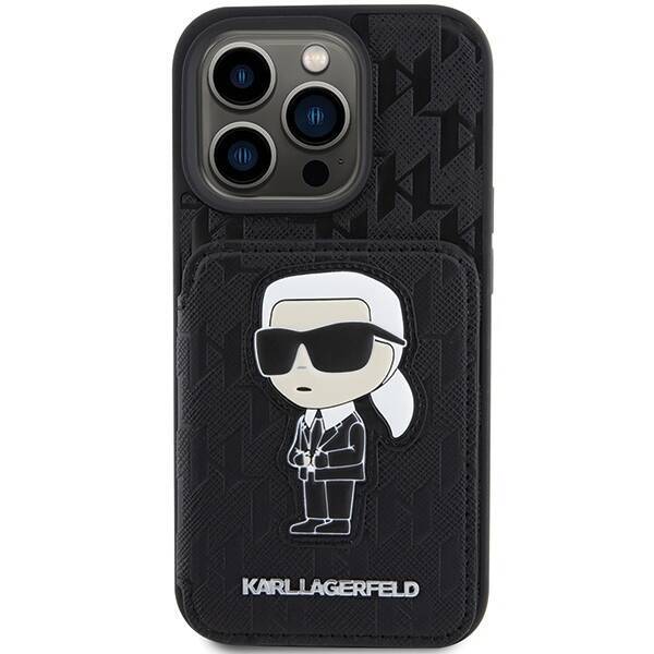 Etui Karl Lagerfeld KLHCP15XSAKKNSCK iPhone 15 Pro Max 6.7" czarny/black hardcase Saffiano Cardslots and Stand Monogram Ikonik Patch