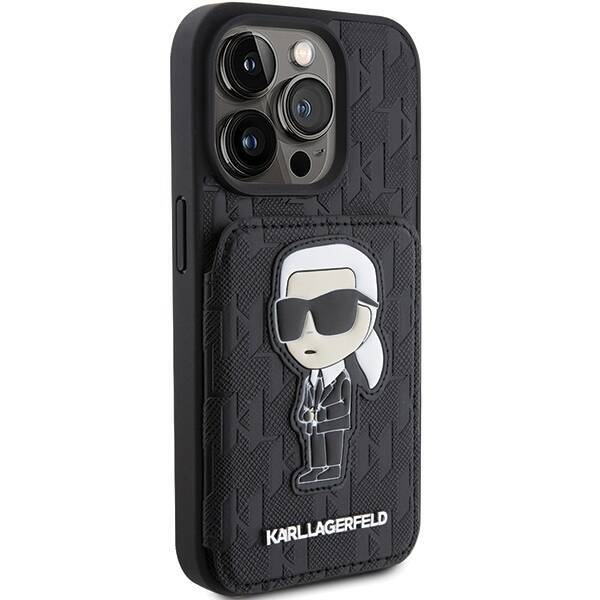 Etui Karl Lagerfeld KLHCP15XSAKKNSCK iPhone 15 Pro Max 6.7" czarny/black hardcase Saffiano Cardslots and Stand Monogram Ikonik Patch