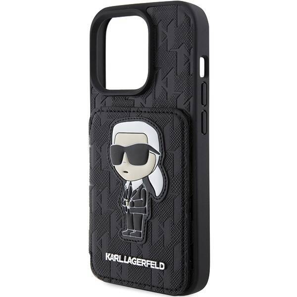 Etui Karl Lagerfeld KLHCP15XSAKKNSCK iPhone 15 Pro Max 6.7" czarny/black hardcase Saffiano Cardslots and Stand Monogram Ikonik Patch