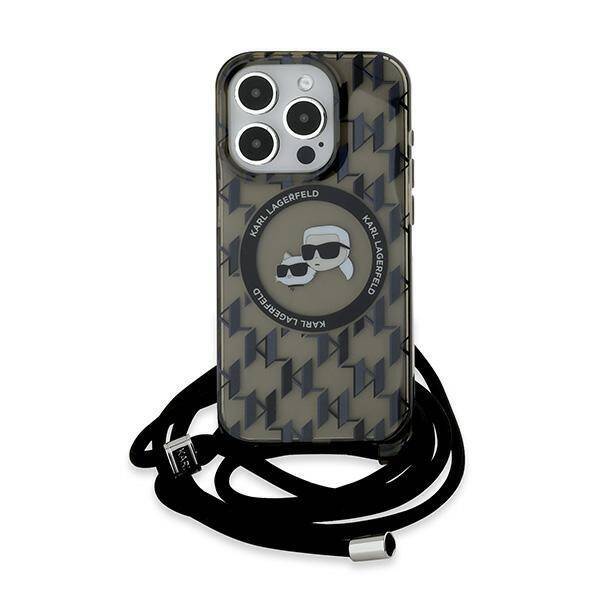 Etui Karl Lagerfeld KLHMP15LHCKCKLCK iPhone 15 Pro 6.1" czarny/black hardcase IML Crossbody Monogram Karl & Choupette Head MagSafe