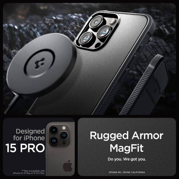 Etui Spigen Rugged Armor Mag Magsafe iPhone 15 Pro Matte Black