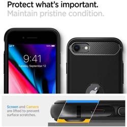 Etui Spigen iPhone SE 2022 2020 Rugged Armor Black Czarne Case + Szkło SPIGEN Full Cover