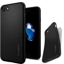 Etui Spigen iPhone Se 2022 2020 7 8 Liquid Air Etui Black Czarne Case + Szkło Spigen Full Cover