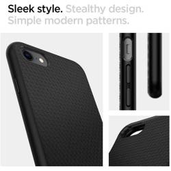 Etui Spigen iPhone Se 2022 2020 7 8 Liquid Air Etui Black Czarne Case + Szkło Spigen Full Cover