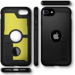 Etui Spigen iPhone Se 2022 2020 Tough Armor Etui Black Czarne Case + Szkło Spigen Full Cover