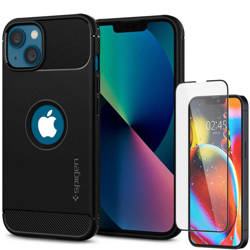 Etui iPhone 13 Spigen Rugged Armor Matte Black Case + Szkło Hartowane Full Cover Spigen iPhone 13