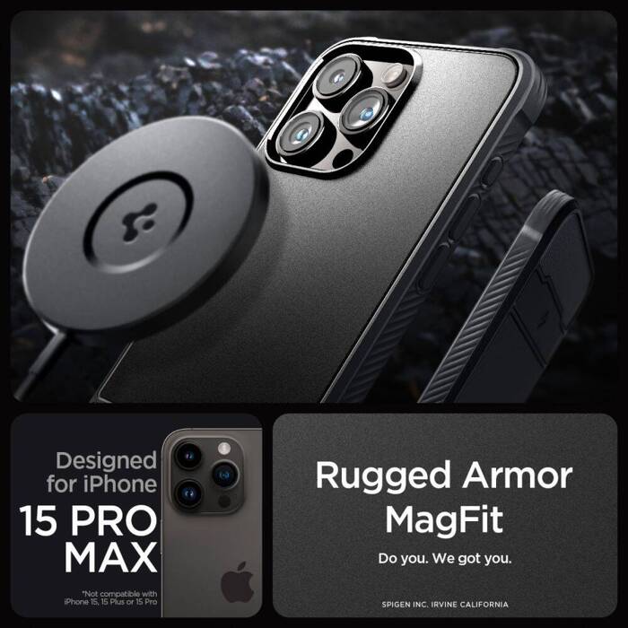 Etui iPhone 15 Pro Max Spigen Rugged Armor Mag Magsafe Matte Black