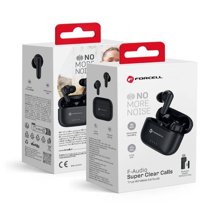 FORCELL F-AUDIO Super Clear Calls słuchawki bezprzewodowe bluetooth TWS ANC + ENC + DONGLE czarne