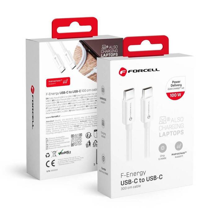 FORCELL F-ENERGY C339 kabel Typ C do Typ C PD QC4.0 5A 100W 3 m biały