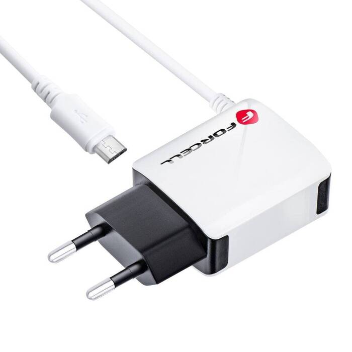 FORCELL Ładowarka Sieciowa Micro USB Uniwersalna 2A z kablem MicroUSB i portem USB