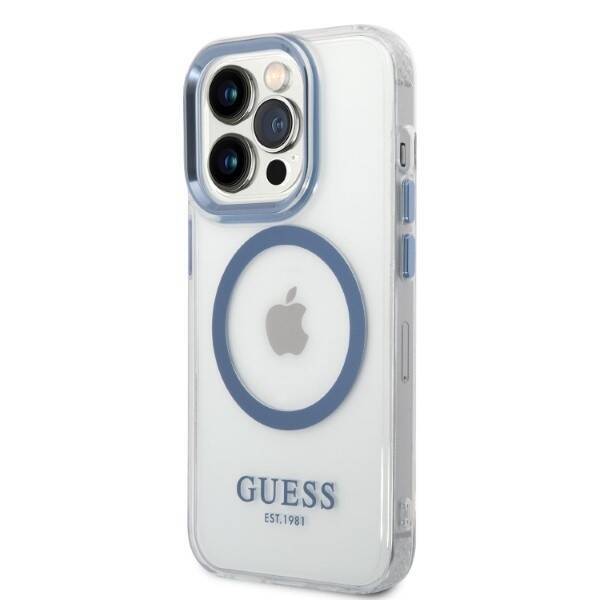 Guess GUHMP14XHTRMB iPhone 14 Pro Max 6,7" niebieski/blue hard case Metal Outline Magsafe