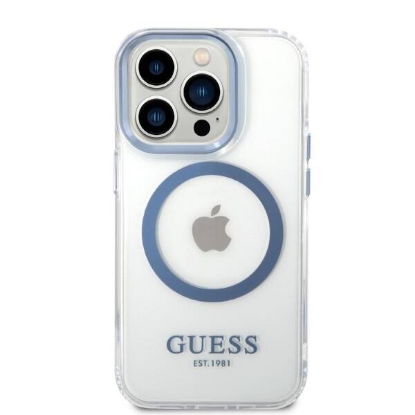 Guess GUHMP14XHTRMB iPhone 14 Pro Max 6,7" niebieski/blue hard case Metal Outline Magsafe