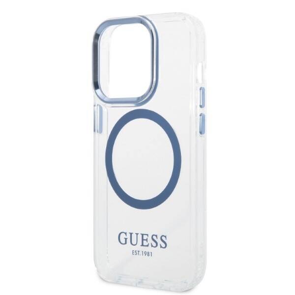 Guess GUHMP14XHTRMB iPhone 14 Pro Max 6,7" niebieski/blue hard case Metal Outline Magsafe