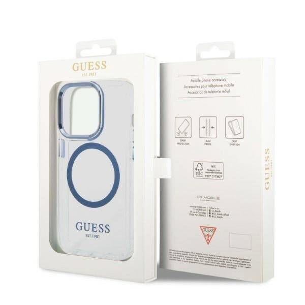 Guess GUHMP14XHTRMB iPhone 14 Pro Max 6,7" niebieski/blue hard case Metal Outline Magsafe