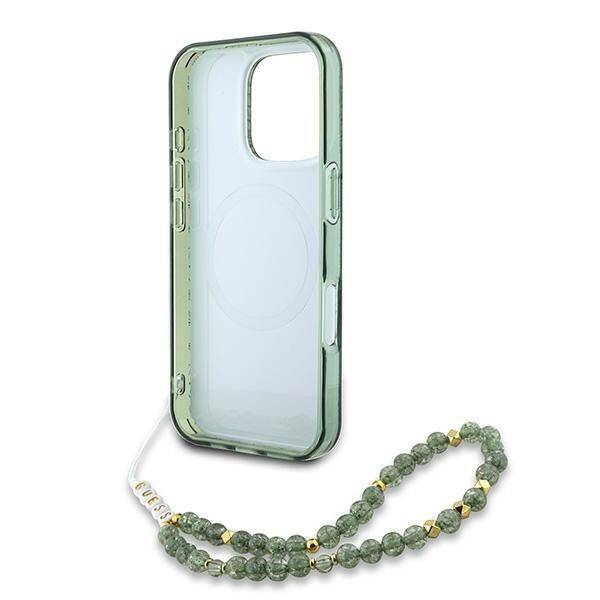 Guess GUHMP16LHCPOFPA iPhone 16 Pro 6.3" zielony/green hardcase IML Flowers Allover Electro With Pearl Strap MagSafe