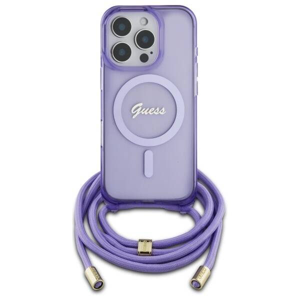 Guess GUHMP16LHCTSGNSU iPhone 16 Pro      6.3" fioletowy/purple hardcase Crossbody Cord Script MagSafe