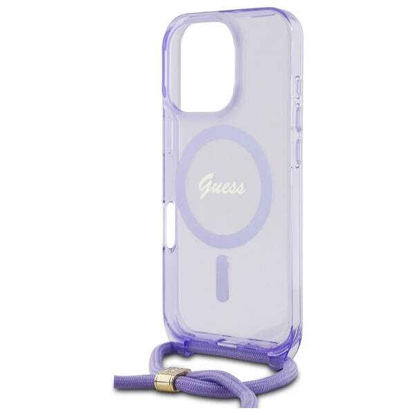 Guess GUHMP16LHCTSGNSU iPhone 16 Pro      6.3" fioletowy/purple hardcase Crossbody Cord Script MagSafe