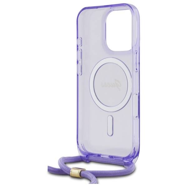 Guess GUHMP16LHCTSGNSU iPhone 16 Pro      6.3" fioletowy/purple hardcase Crossbody Cord Script MagSafe