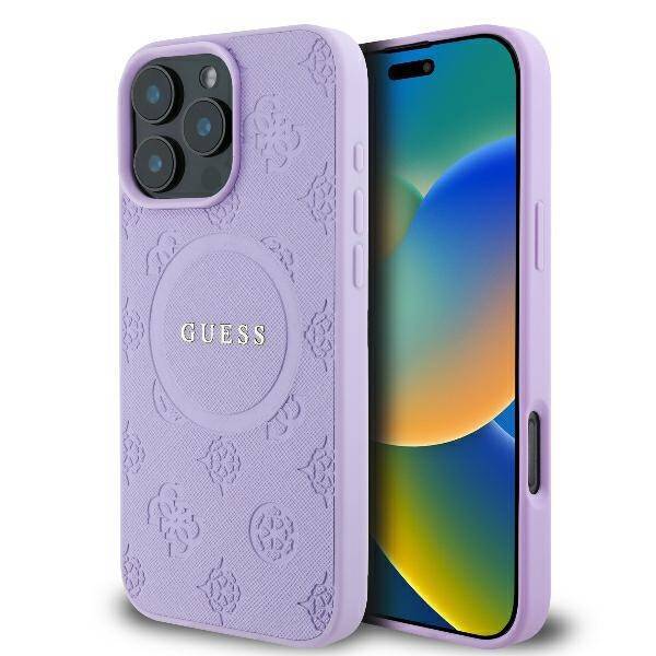 Guess GUHMP16LPSAPSMEU iPhone 16 Pro 6.3" fioletowy/purple hardcase Saffiano Peony Classic Logo MagSafe