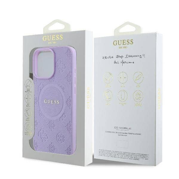 Guess GUHMP16LPSAPSMEU iPhone 16 Pro 6.3" fioletowy/purple hardcase Saffiano Peony Classic Logo MagSafe