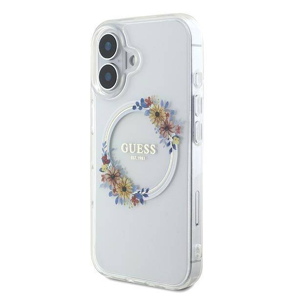 Guess GUHMP16MHFWFCT iPhone 16 Plus 6.7" przeźroczysty/transparent hardcase IML Flowers Wreath MagSafe