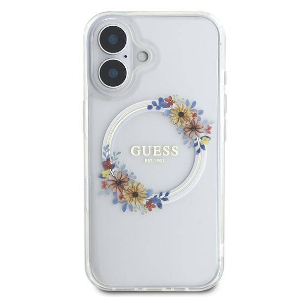 Guess GUHMP16MHFWFCT iPhone 16 Plus 6.7" przeźroczysty/transparent hardcase IML Flowers Wreath MagSafe