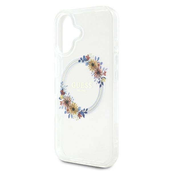 Guess GUHMP16MHFWFCT iPhone 16 Plus 6.7" przeźroczysty/transparent hardcase IML Flowers Wreath MagSafe