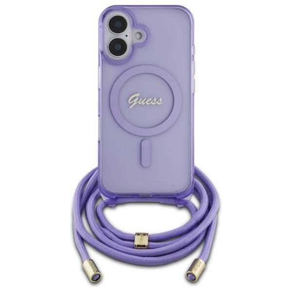 Guess GUHMP16SHCTSGNSU iPhone 16 6.1"     fioletowy/purple hardcase Crossbody Cord Script MagSafe