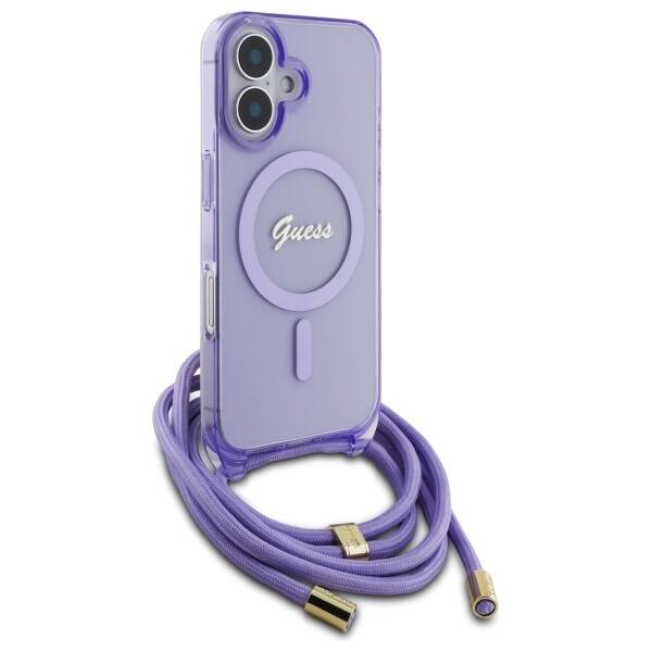 Guess GUHMP16SHCTSGNSU iPhone 16 6.1"     fioletowy/purple hardcase Crossbody Cord Script MagSafe