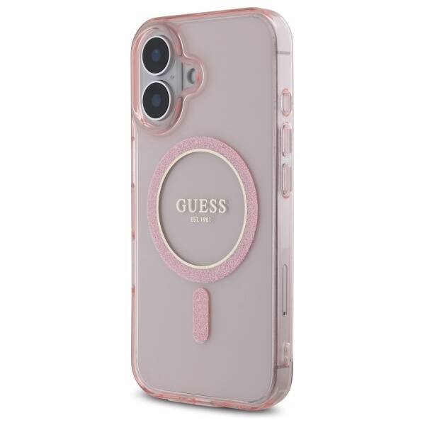 Guess GUHMP16SHFGEREP iPhone 16 6.1"      różowy/pink hardcase IML Glitter Circle MagSafe