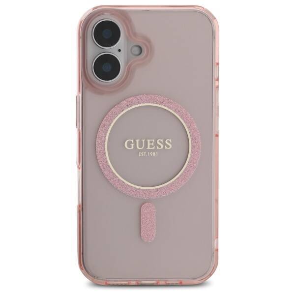 Guess GUHMP16SHFGEREP iPhone 16 6.1"      różowy/pink hardcase IML Glitter Circle MagSafe