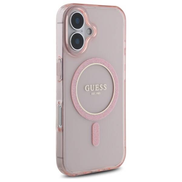 Guess GUHMP16SHFGEREP iPhone 16 6.1"      różowy/pink hardcase IML Glitter Circle MagSafe