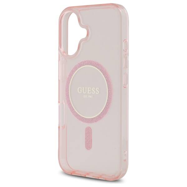 Guess GUHMP16SHFGEREP iPhone 16 6.1"      różowy/pink hardcase IML Glitter Circle MagSafe