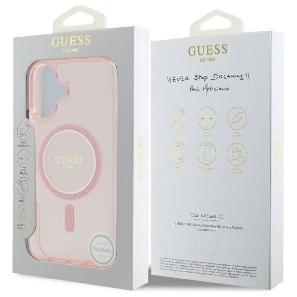 Guess GUHMP16SHFGEREP iPhone 16 6.1"      różowy/pink hardcase IML Glitter Circle MagSafe