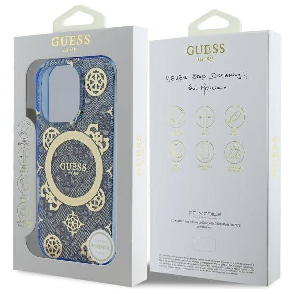 Guess GUHMP16XH4PYEEB iPhone 16 Pro Max   6.9" niebieski/blue hardcase IML Peony On 4G Background MagSafe